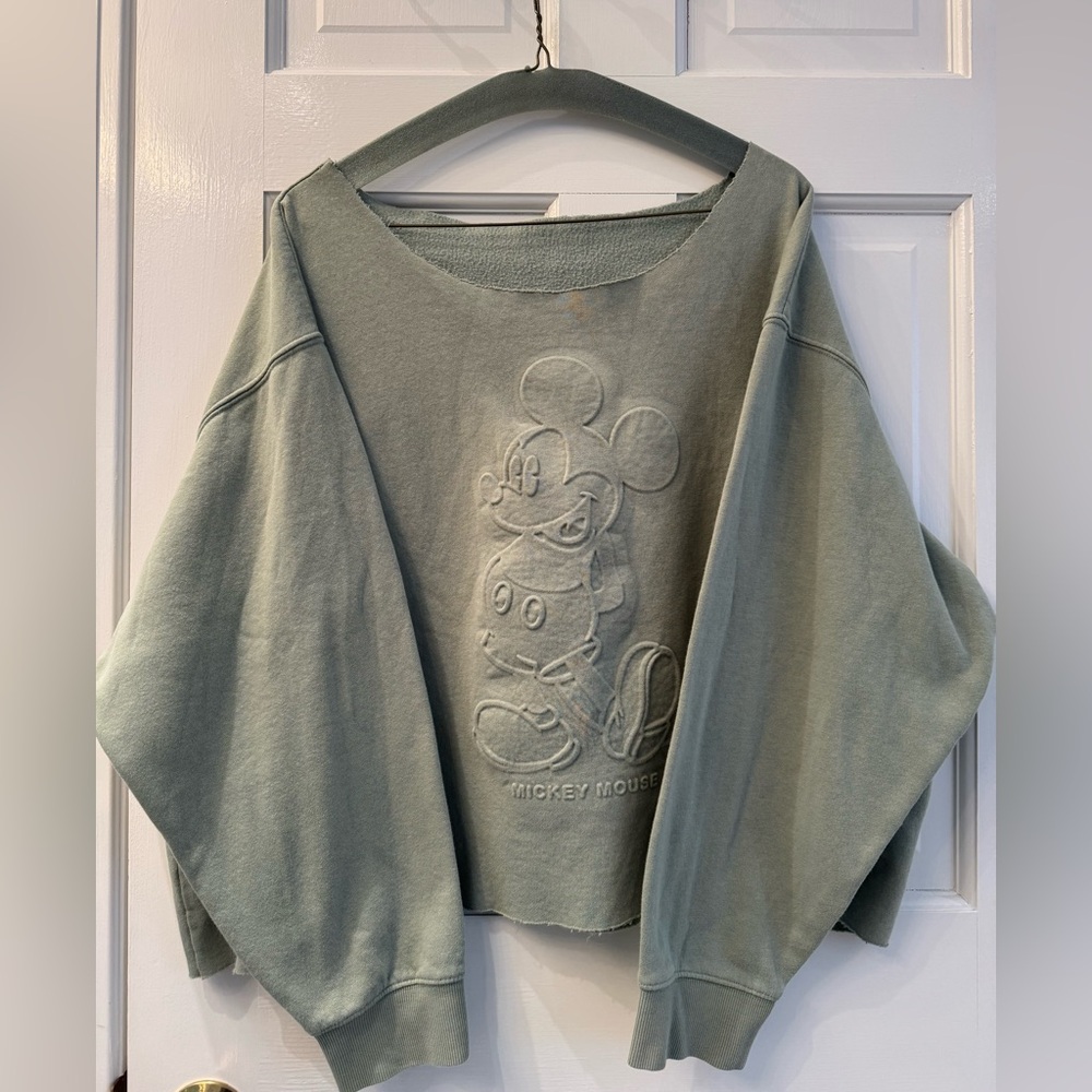 Disney Mickey Mouse oversized sage green sweatshirt. Cropped